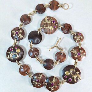 Vintage Rare Dominique Aurientis Paris  Designer Wooden Belt Gold-Tone Runway